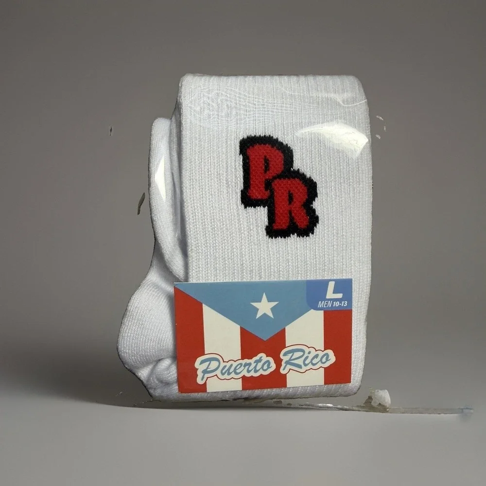 Puerto Rico Boricua Crew Socks 1 Pair Black White Unisex Regular Size